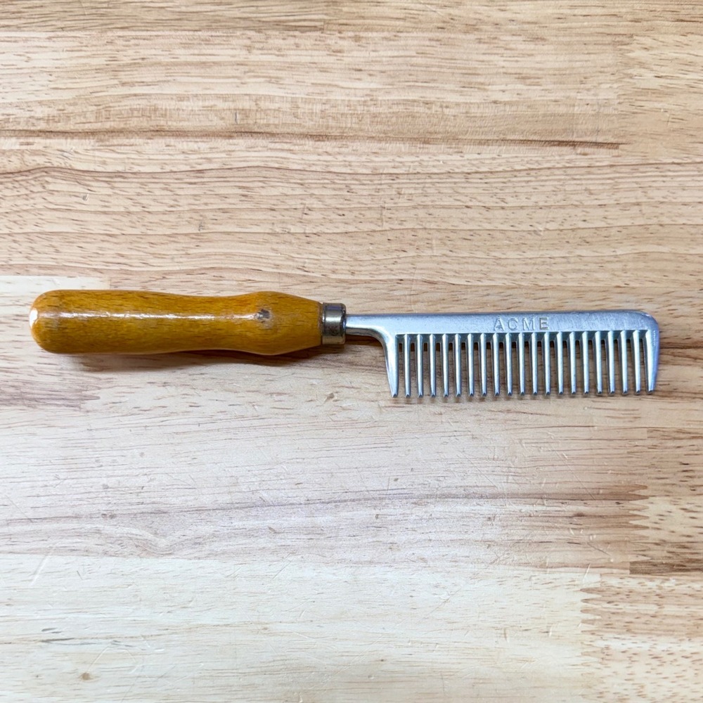 Vintage ACME Horse Grooming Comb Wood Handle Equestrian Barn Decor Farm Tool